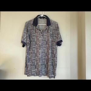 Vintage Mens Patterned Polo Collar shirt button down up 90s